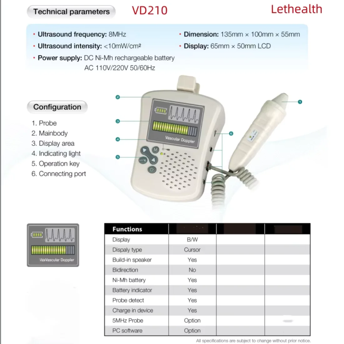 Handheld Vascular Doppler features