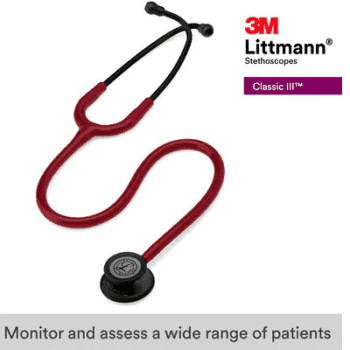The 3M™ Littmann® Classic III™ Stethoscope - 5868 Burgundy Tube with a Black